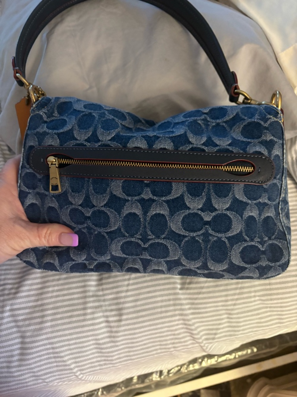 Coach Blue Signature Canvas Shoulder Bag with Gold Hardware - Picture 2 of 4